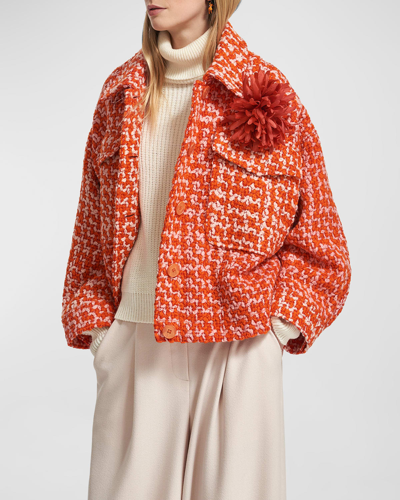 Shop Essentiel Antwerp Energised Oversized Wool-blend Tweed Jacket In Tiger Blossom