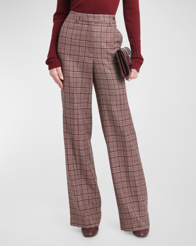 Shop Kiton Palazzo Check Wide-leg Cashmere Pants In Dk Red Mult
