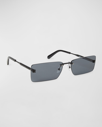 Shop Off-white Men's Riccione Metal Rectangle Sunglasses In Black