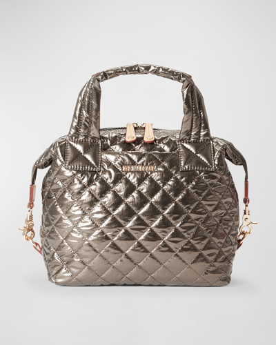 Shop Mz Wallace Sutton Deluxe Small Metallic Top-handle Bag In Grey