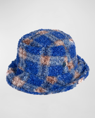 Shop Raffaello Bettini Izzie Bouclé Bucket Hat In Blue Mix