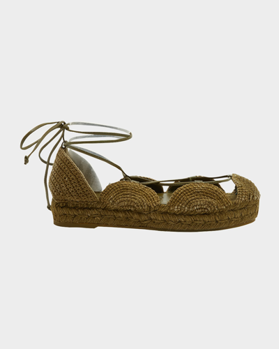 Shop Loewe Solar Woven Lace-up Espadrilles In Olive