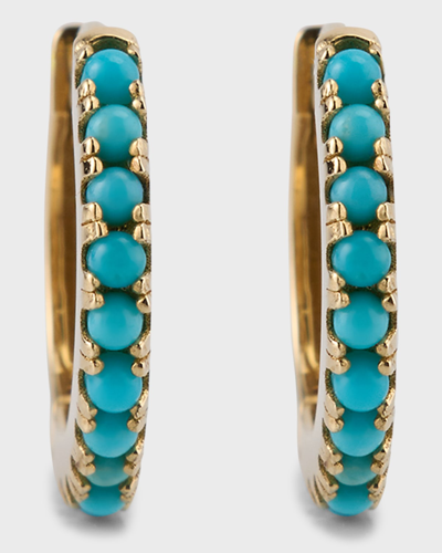 Shop Andrea Fohrman 14k Yellow Gold Pave Small Huggie Earrings In Turquoise