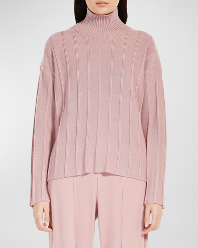 Shop Max Mara Ribbed Knit Turtleneck Sweater In Pink