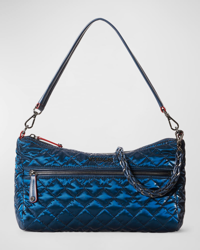 Shop Mz Wallace Crosby Metallic Quilted Shoulder Bag In Dark Blue