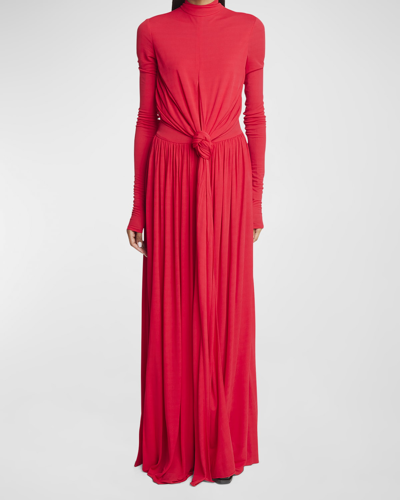 Shop Proenza Schouler Meret Turtleneck Wrap-waist Long-sleeve Maxi Dress In Red