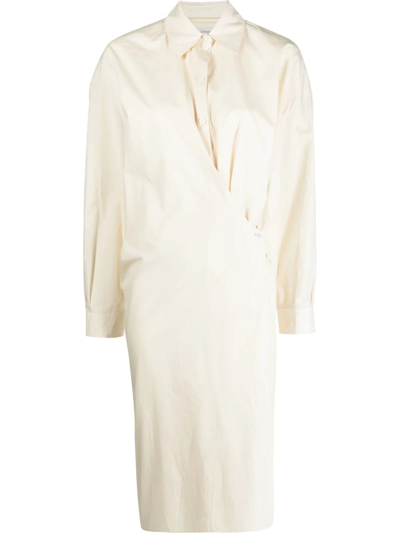 Shop Lemaire Twisted Long-sleeved Shirt Dress In Nude &amp; Neutrals