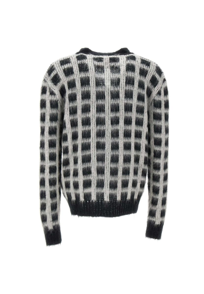 Shop Marni Cardigan "brushed Check Fuzzy Wuzzy Mohair" In Grey