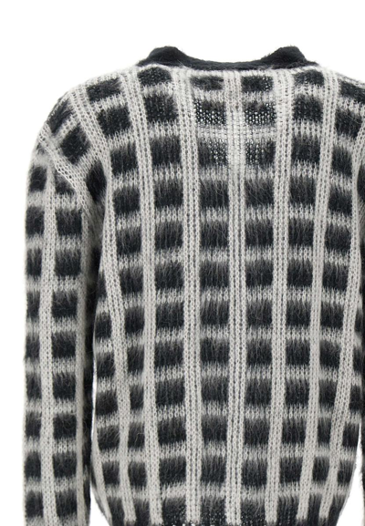 Shop Marni Cardigan "brushed Check Fuzzy Wuzzy Mohair" In Grey