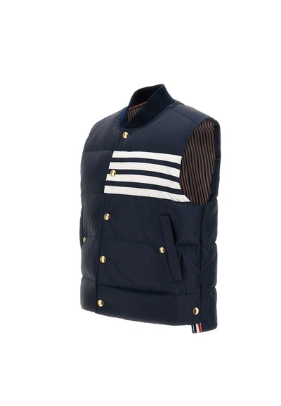 Shop Thom Browne "downfilled Snap Front" Vest In Blue