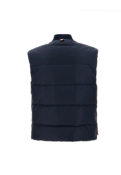 Shop Thom Browne "downfilled Snap Front" Vest In Blue
