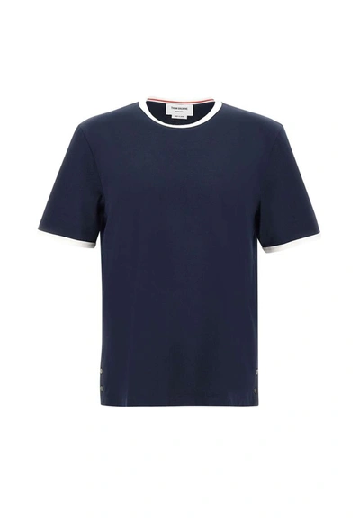 Shop Thom Browne Cotton "ss Ringer Tee" In Blue