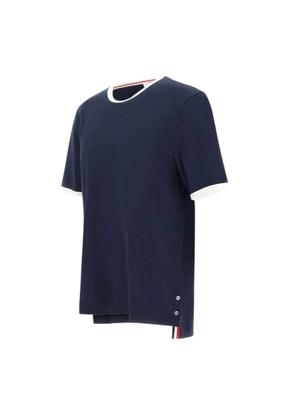 Shop Thom Browne Cotton "ss Ringer Tee" In Blue