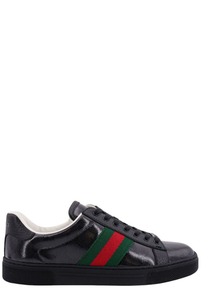 Shop Gucci Ace Web Striped Sneakers In Black