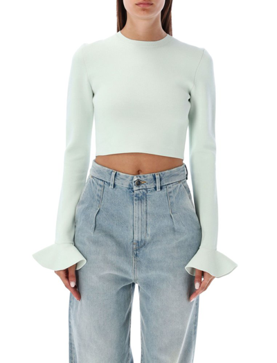 Shop Jw Anderson Ruffle Detailed Ribbed Cropped Top In White