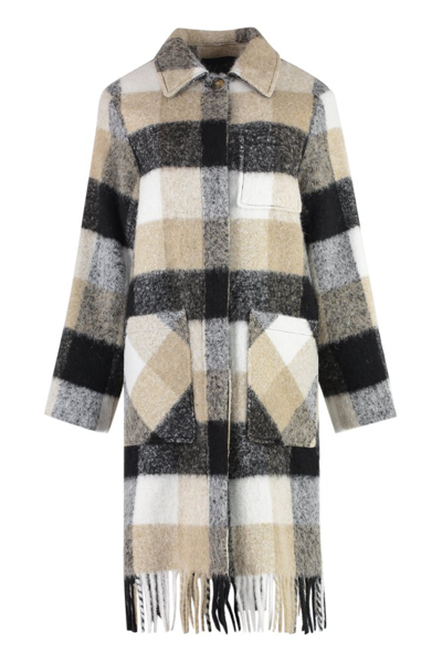 Shop Woolrich Checkered Fringed Coat In Multi