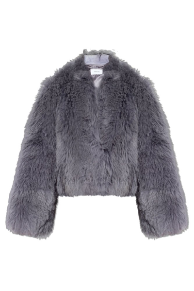 Shop Ferragamo Salvatore  Cropped Shearling Jacket In Grey
