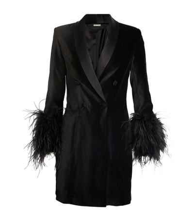 Shop Alice And Olivia Alice + Olivia Feather-trim Latoya Blazer Dress In Black