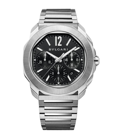 Shop Bvlgari Stainless Steel Octo Roma Watch 42mm In Black