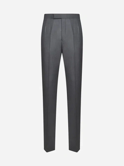 Shop Thom Browne Wool Trousers In Med Grey