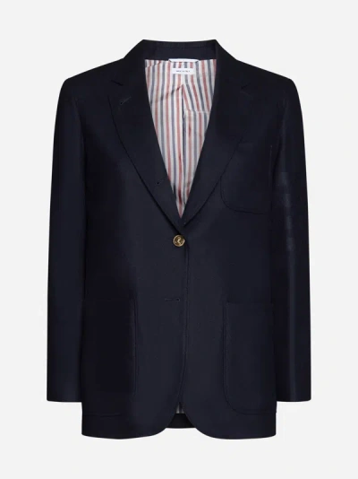 Shop Thom Browne Wool And Cashmere Single-breasted Blazer In Navy