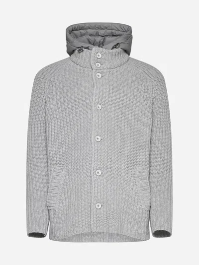 Shop Herno Sorano Wool Knit Bomber Jacket In Light Grey