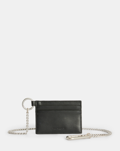 Shop Allsaints Makoto Chain Leather Cardholder Wallet In Black