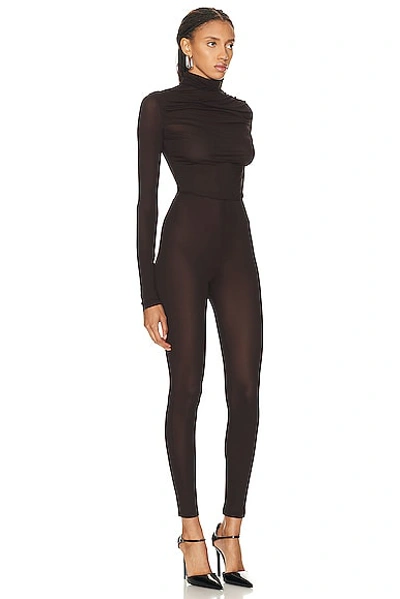 Shop Saint Laurent Turtleneck Jumpsuit In Chocolate