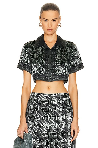 Shop Casablanca Cropped Shirt In Heart Monogramme Black