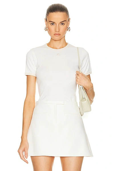 Shop Courrèges Contrast T-shirt In White & Oatmeal