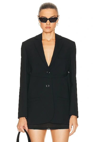 Shop Courrèges Strap Wool Tailored Jacket In Black