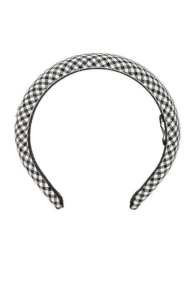 Shop Miu Miu Gingham Logo Headband In Nero & Bianco