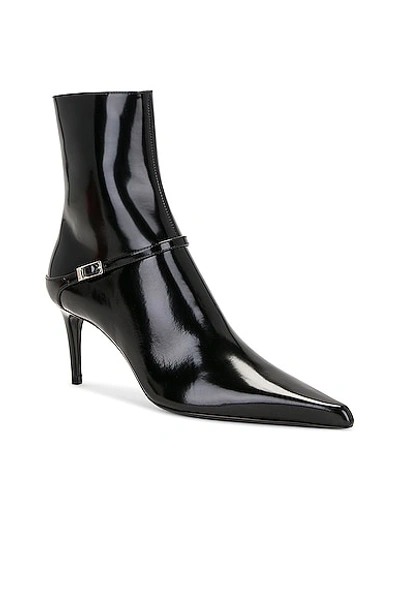 Saint Laurent Vendome Patent Buckle Stiletto Booties In Nero