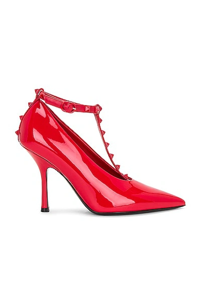 Shop Valentino Rockstud Ankle Strap Pump In Rouge Pur