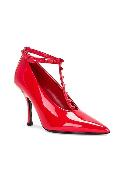 Shop Valentino Rockstud Ankle Strap Pump In Rouge Pur