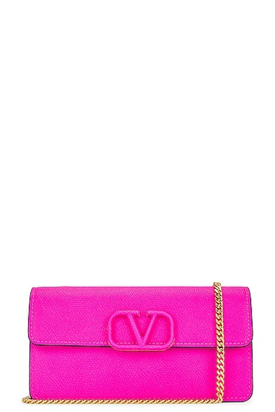 Shop Valentino V Logo Signature Wallet On Chain In Pink