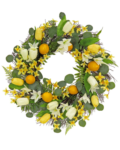 National Tree Company 22 Lemons And Tulips Wreath In Yellow