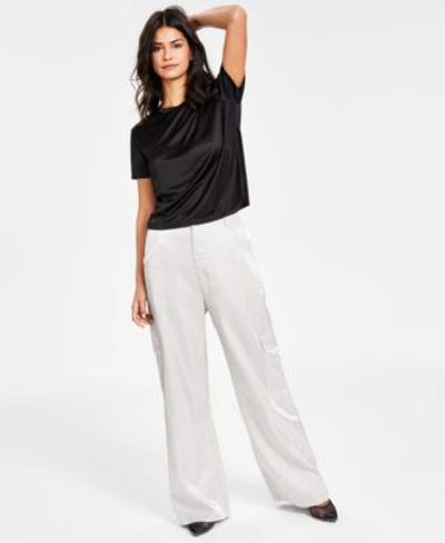 Shop Bar Iii Womens Relaxed Shine Keyhole Back T Shirt Shine Wide Leg Cargo Pants Created For Macys In Cherry Candy