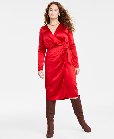 Shop On 34th Women's Satin Wrap Dress, Created For Macy's In Equestrian Red
