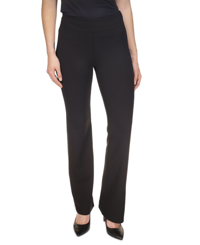 Shop Michael Kors Michael  Petite Straight-leg Scuba Crepe Pants In Black