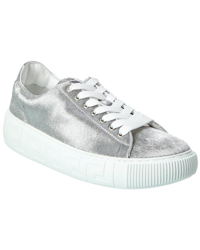 Shop Versace Greca Haircalf Sneaker In Silver