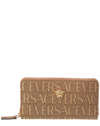 Versace Allover La Medusa Canvas Zip Around Wallet In Brown | ModeSens