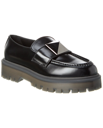 Valentino One Stud 45 Leather Loafer In Black