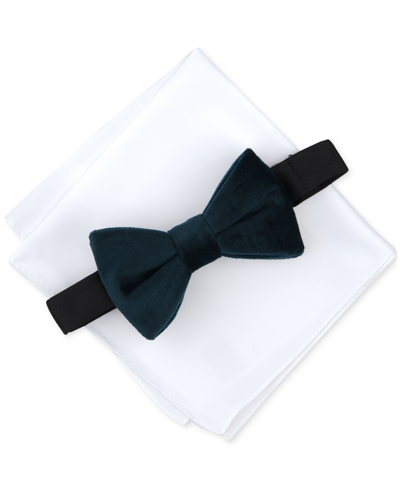 Shop Alfani Men's Monroe Solid Bow Tie & Pocket Square Set, Created For Macy's In Teal