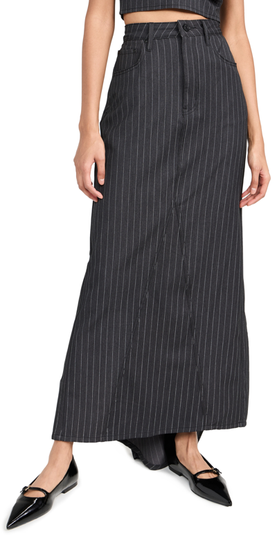 Shop Afrm Adriana Hr Maxi Skirt Charcoal Wht Pinstripe