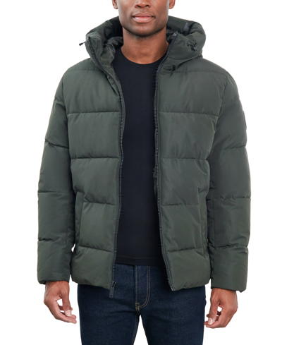 Shop Michael Kors Men's Quilted Hooded Puffer Jacket In Dark Olive