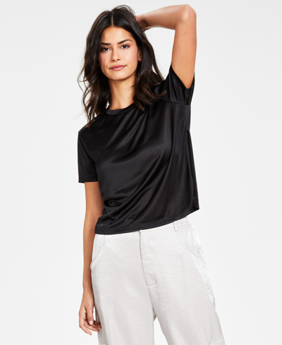 Shop Bar Iii Women's Relaxed Shine Keyhole-back T-shirt, Created For Macy's In Deep Black