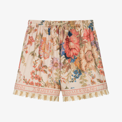 Shop Zimmermann Teen Girls Pink Cotton Floral Shorts