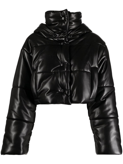 Nanushka Black Aveline Vegan Leather Puffer Jacket In Black  