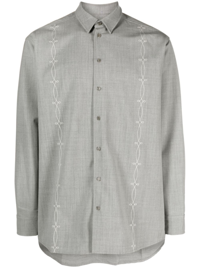 Shop Soulland Grey Damon Embroidered Shirt